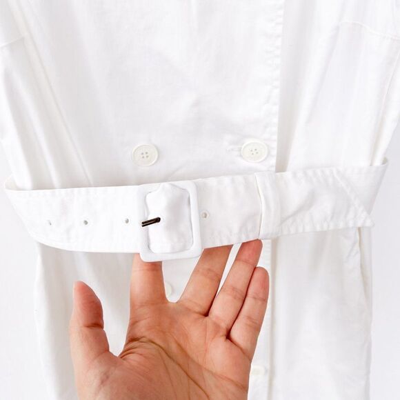 Love Moschino White Sleeveless Belted Eyelet Lace Trim Button Up Dress Size 4 - Picture 4 of 8